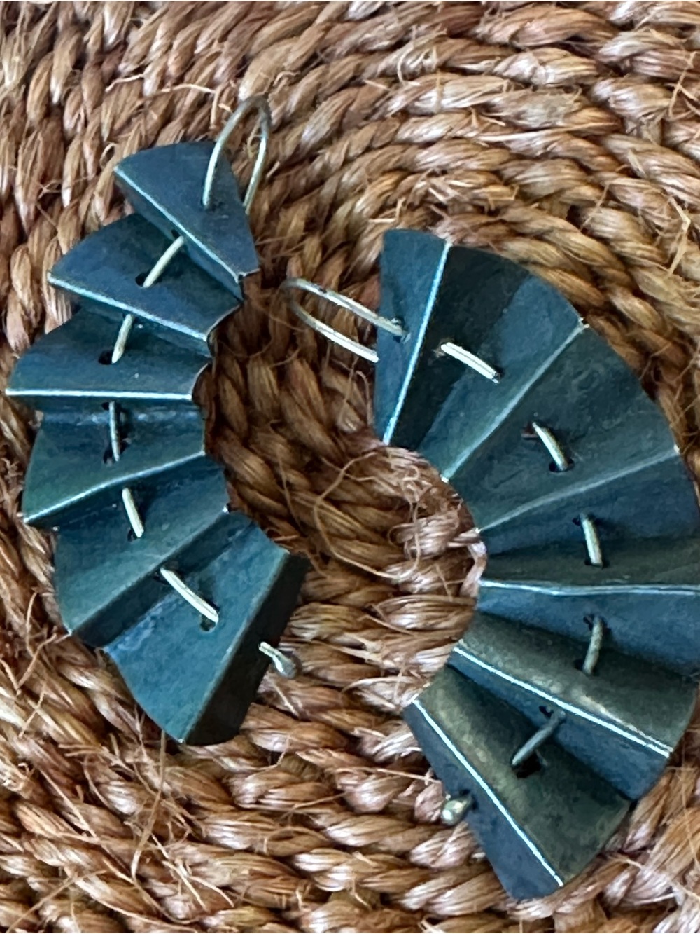 Geometric Fan-Shaped Hoop Earrings in Dark Teal